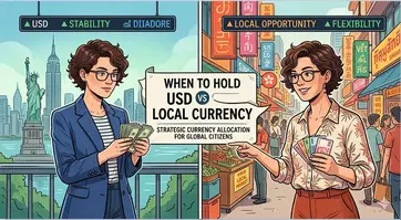 Financial line charts showing macro trends in international currency exchange rates, high-yield interest options, and inflation percentages side-by-side with global bank notes.
